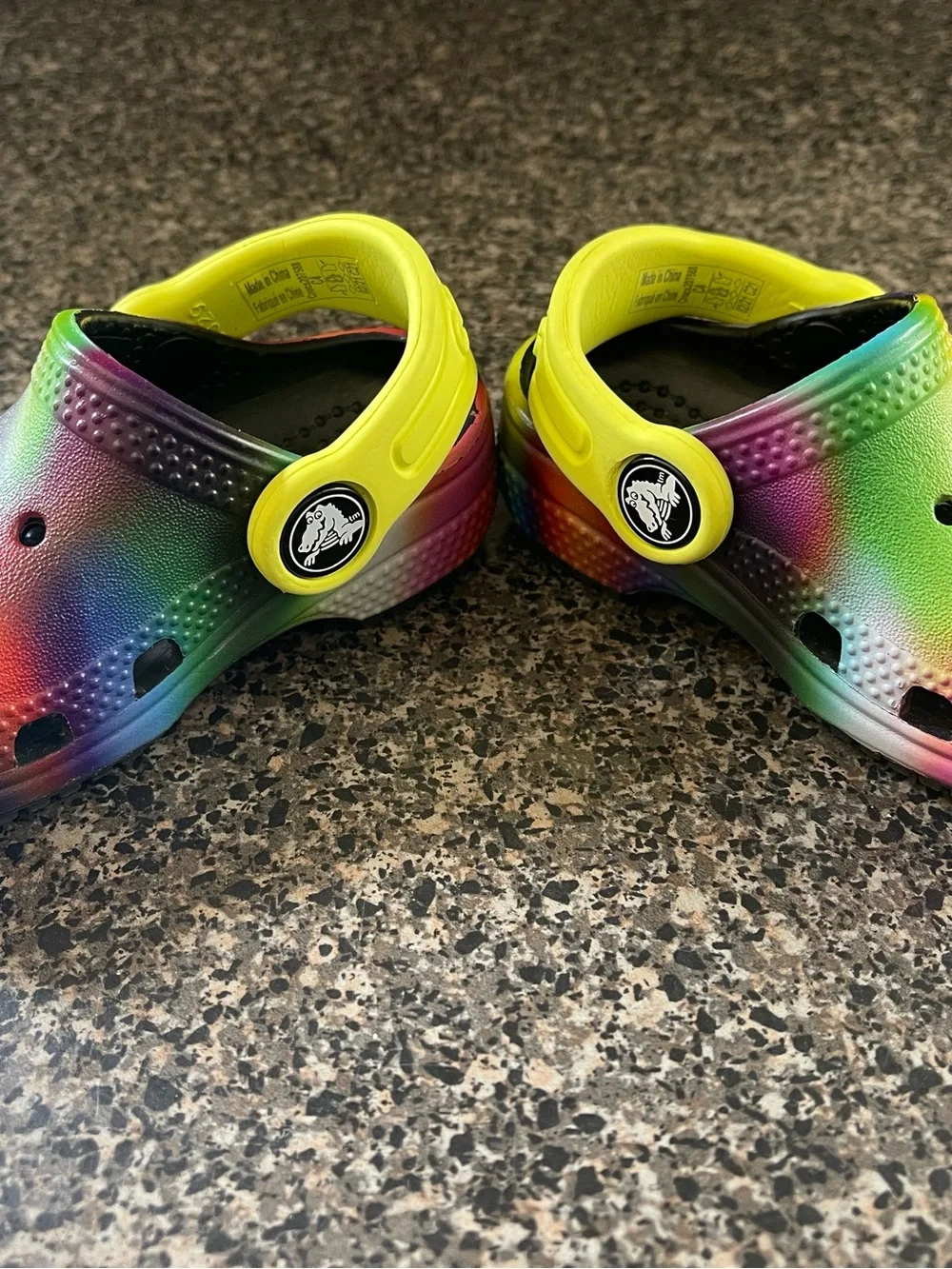 Kids Rainbow Tie-Dye Clog with Yellow Strap 4c